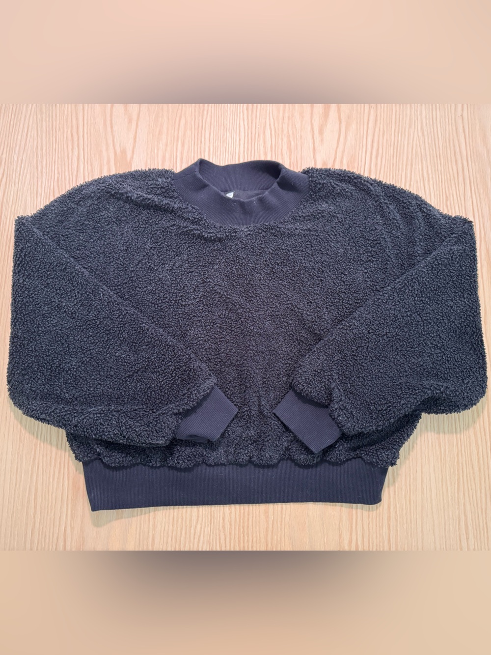 Fabletics Black Sherpa Cropped Crewneck Pullover